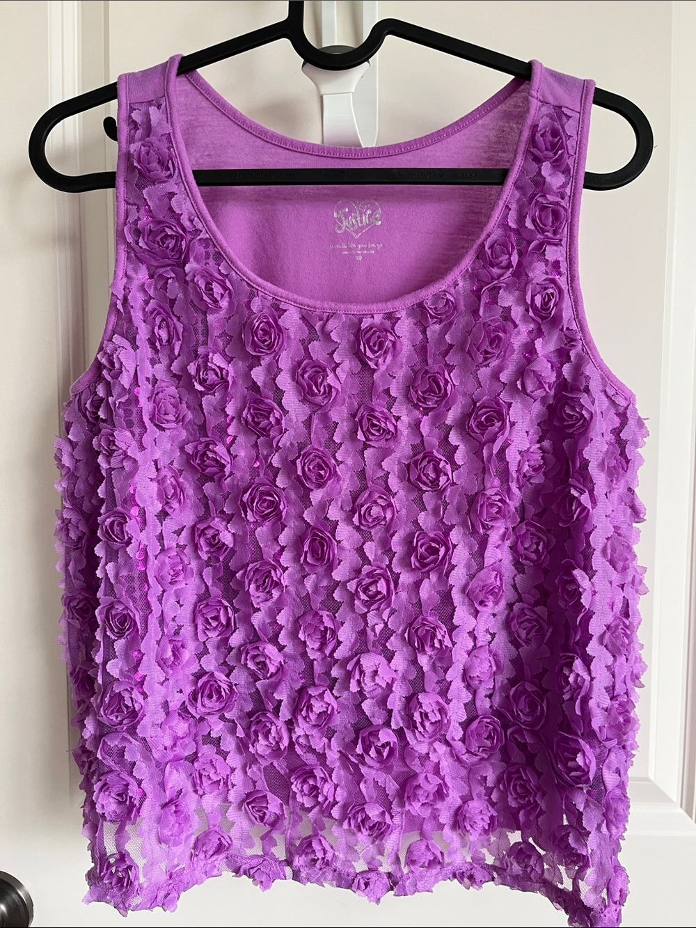 Justice Purple Floral Appliqué Tank Top